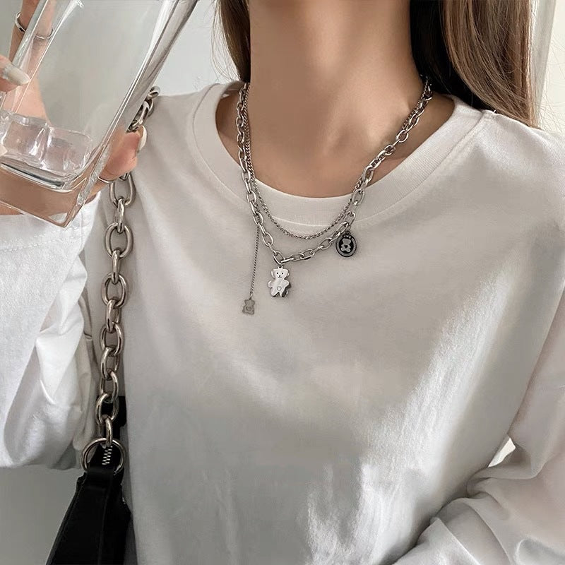 Bear Charm Layered Chain Necklace