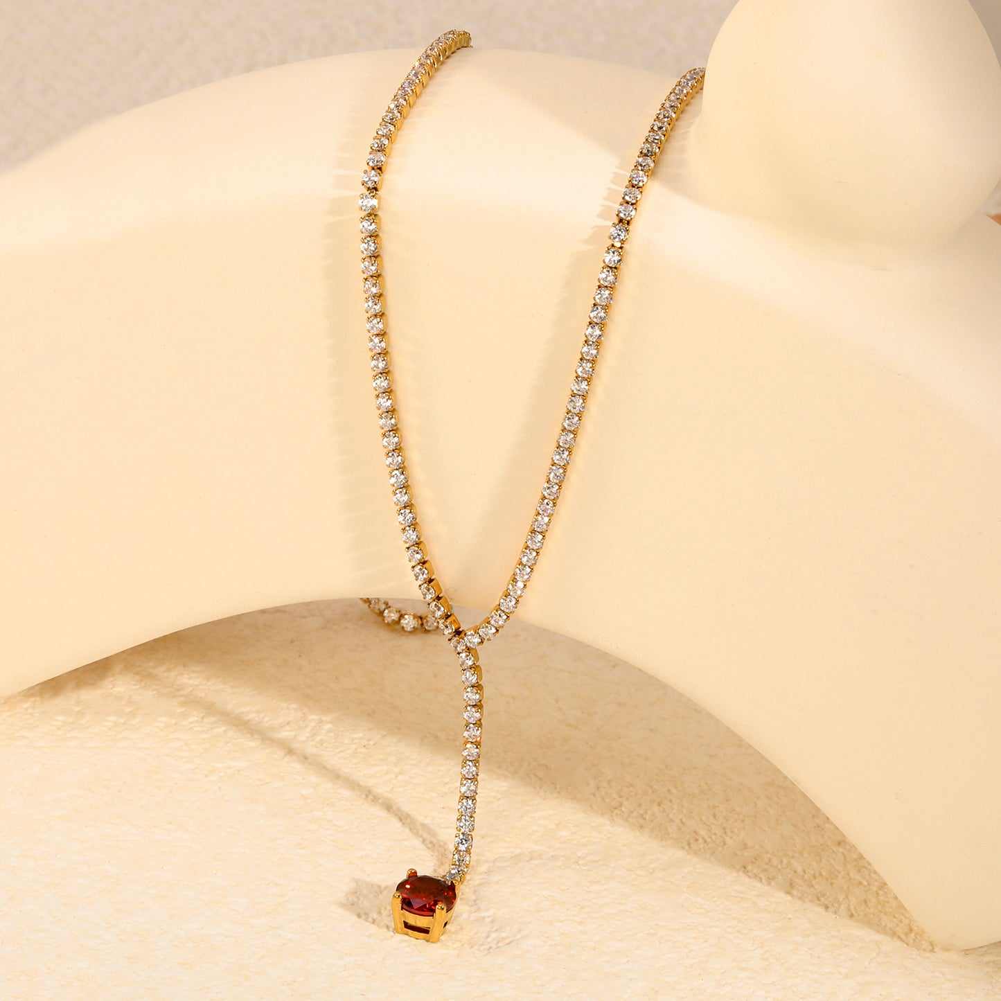 Red Stone Y-Shape Tennis Necklace