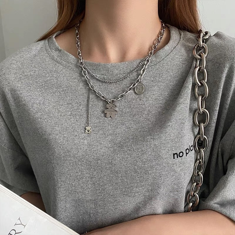 Bear Charm Layered Chain Necklace