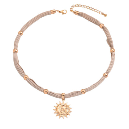 Sun Face Pendant Cord Necklace