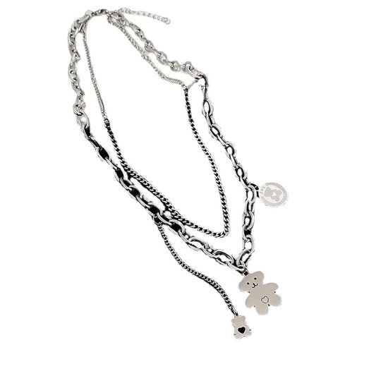 Bear Charm Layered Chain Necklace