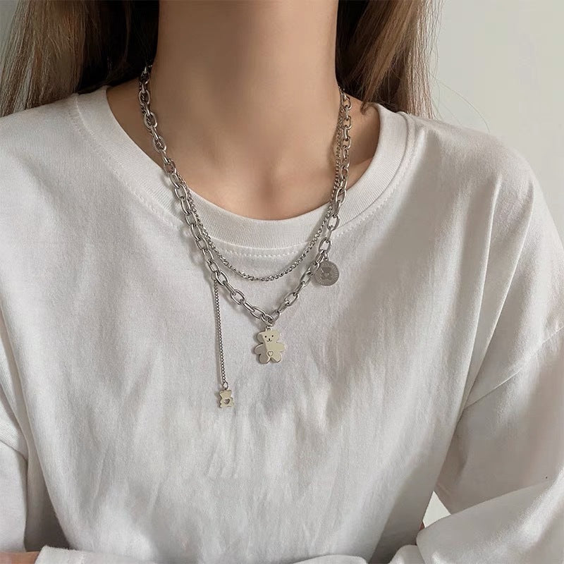 Bear Charm Layered Chain Necklace