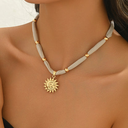 Sun Face Pendant Cord Necklace