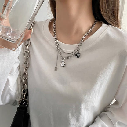 Bear Charm Layered Chain Necklace