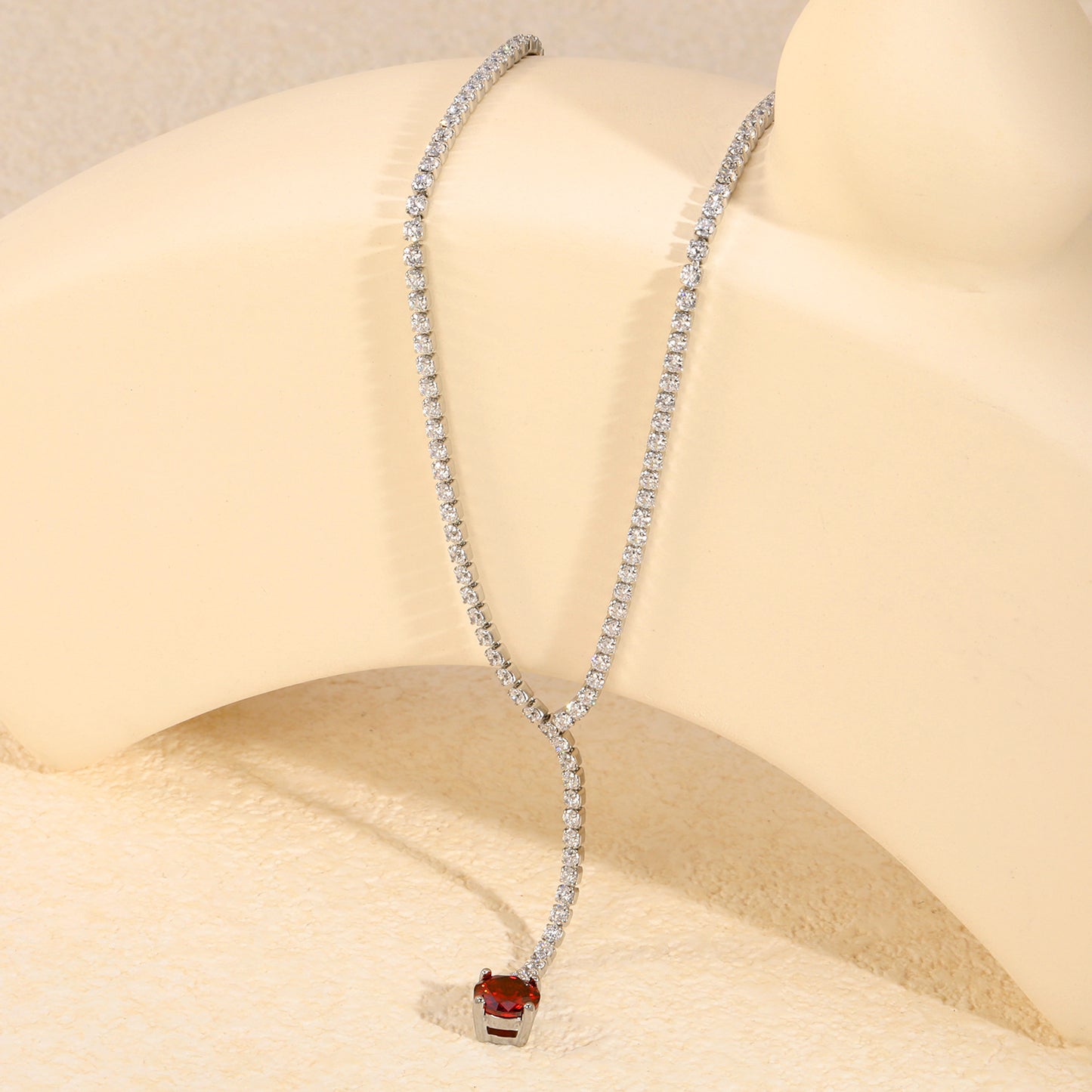 Red Stone Y-Shape Tennis Necklace