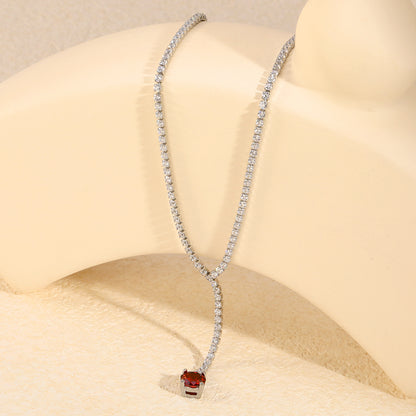 Red Stone Y-Shape Tennis Necklace