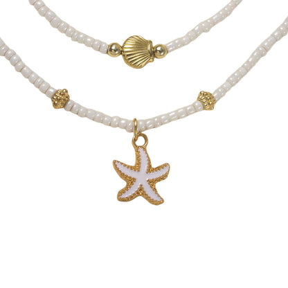 Starfish Shell Layered Beaded Necklace