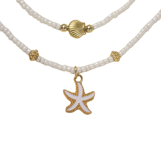 Starfish Shell Layered Beaded Necklace