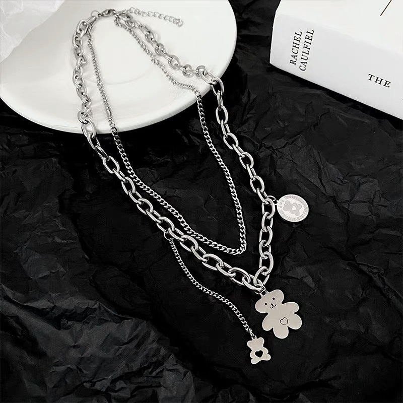 Bear Charm Layered Chain Necklace