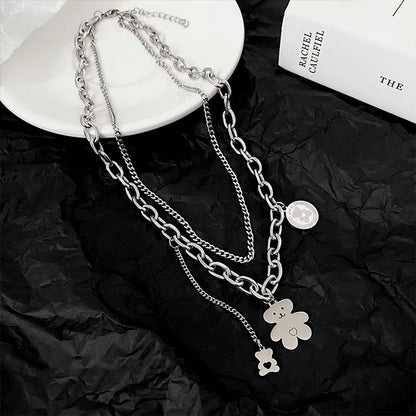Bear Charm Layered Chain Necklace