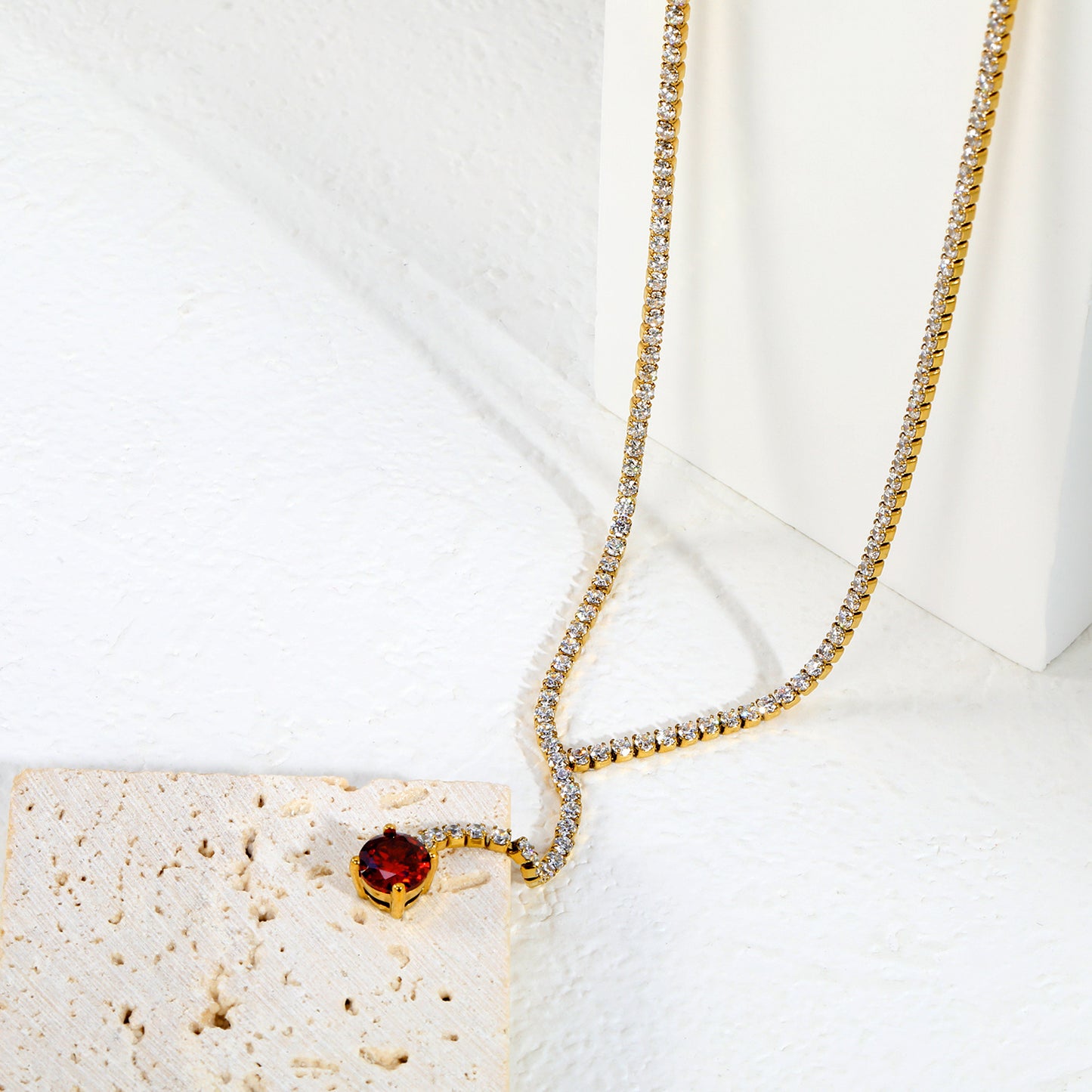 Red Stone Y-Shape Tennis Necklace