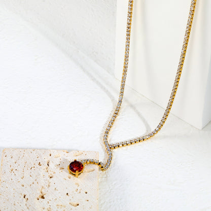 Red Stone Y-Shape Tennis Necklace