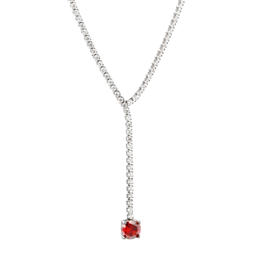 Red Stone Y-Shape Tennis Necklace